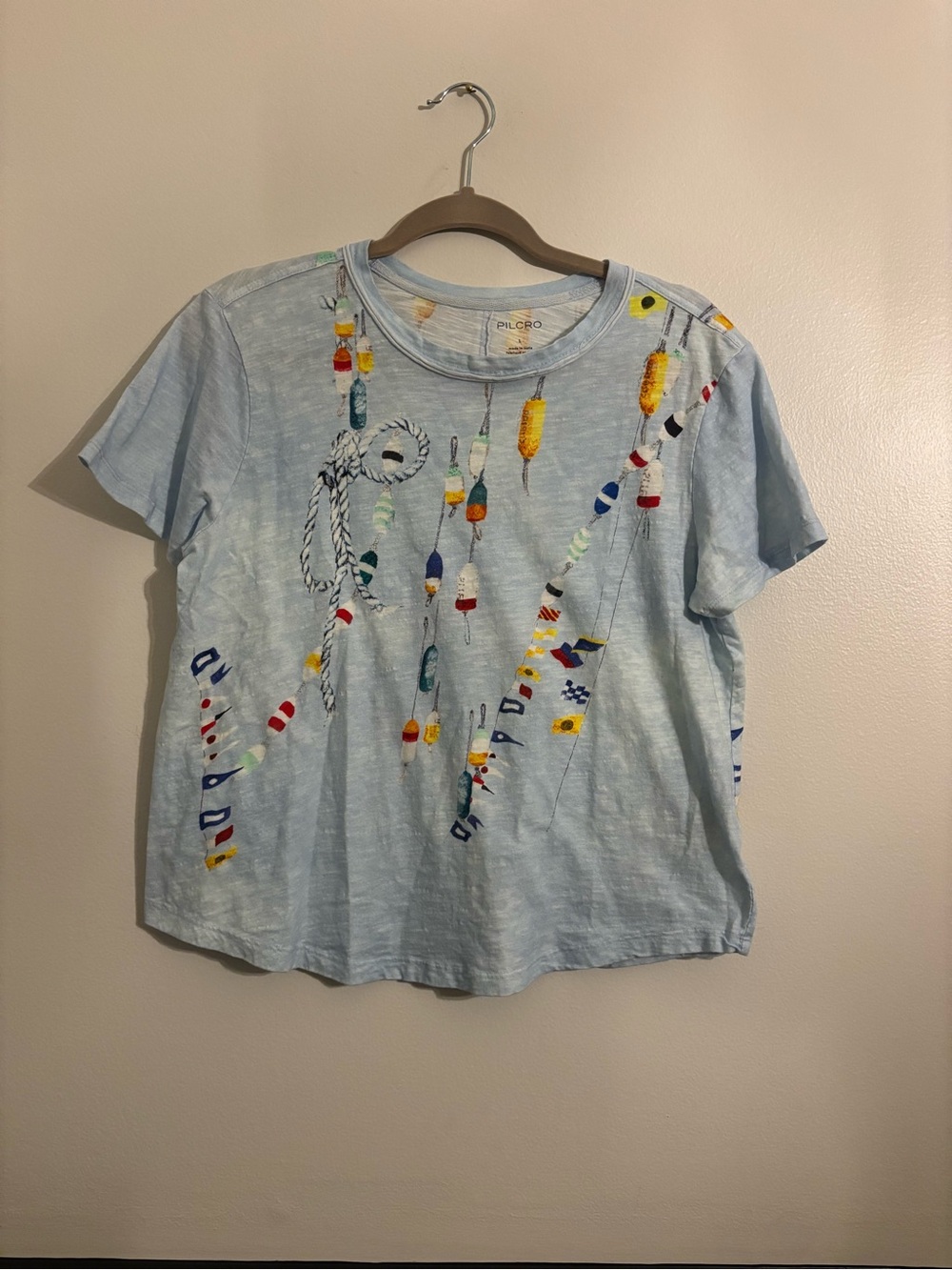 Pilcro Light Blue Short Sleeve Tee with Colorful Buoy Motif